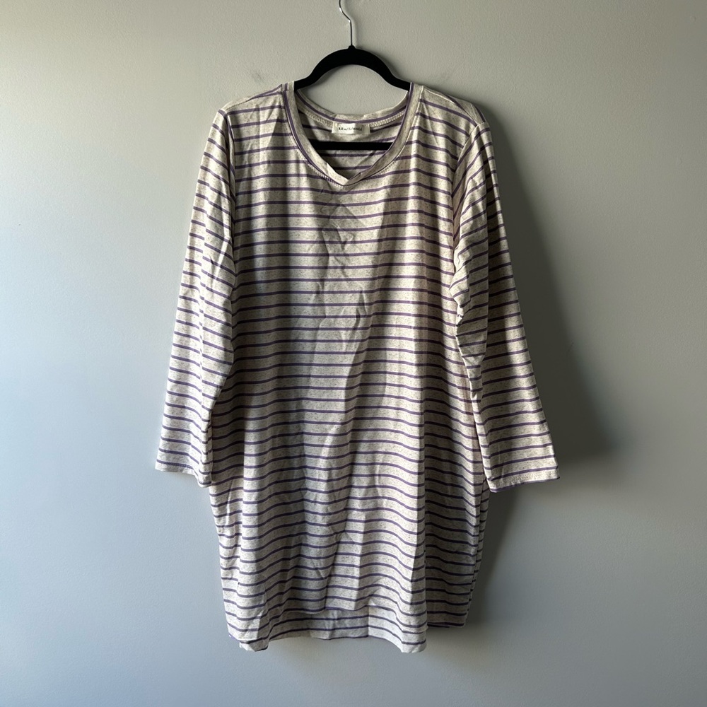 Kit and Kaboodal beige melange and purple stripe lightweight sweatshirt dress